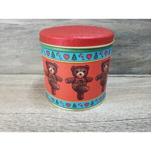 Bristol Ware 1985 Christmas Round Teddy Bear Vintage Collectible Tin Empty